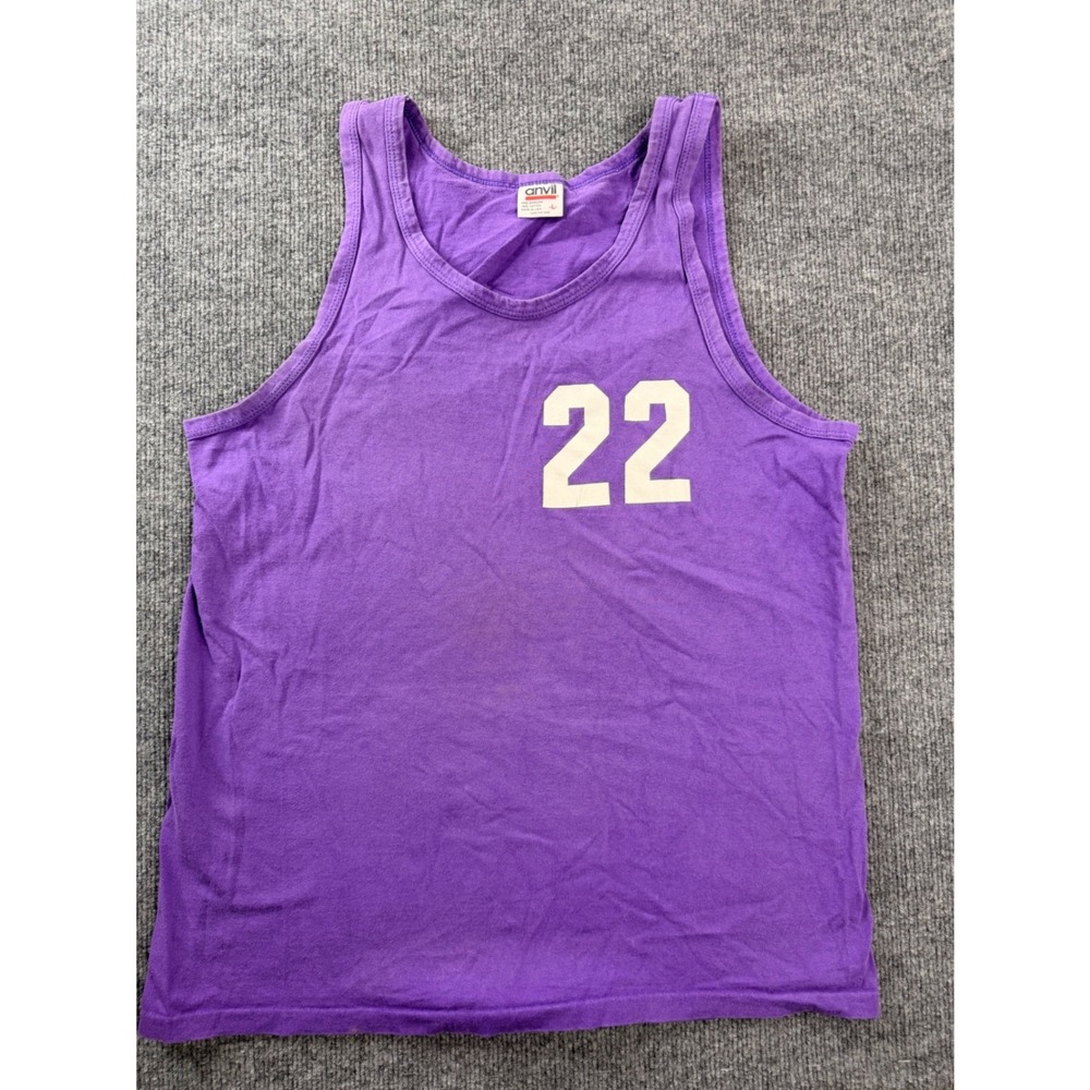 Vintage Anvil Tank Top Mens L Purple Graphic 22 Cotton Y2K USA Made Sleeveless